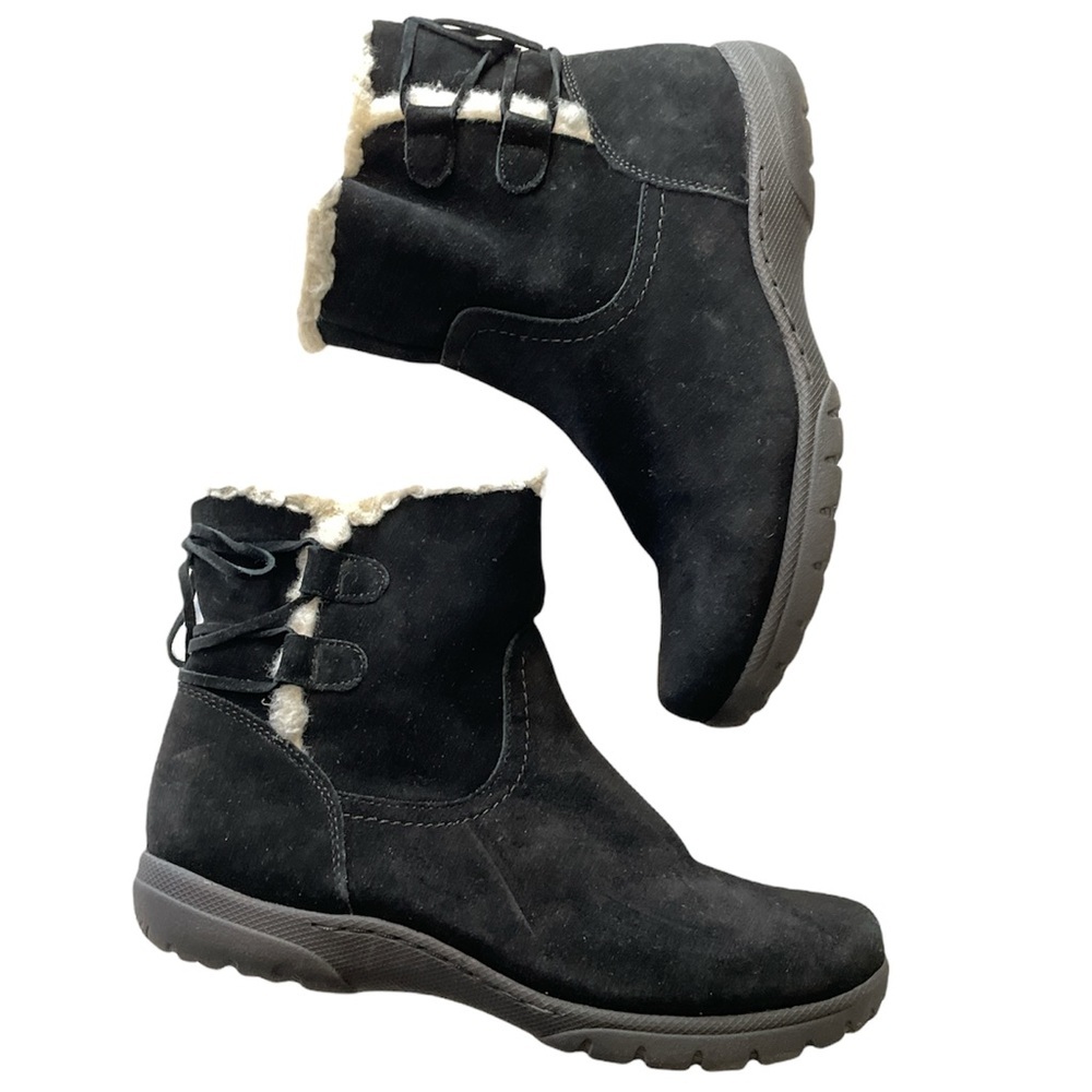 Bass Shannon Tie Back Short Black Leather Boots Sz 9.5M